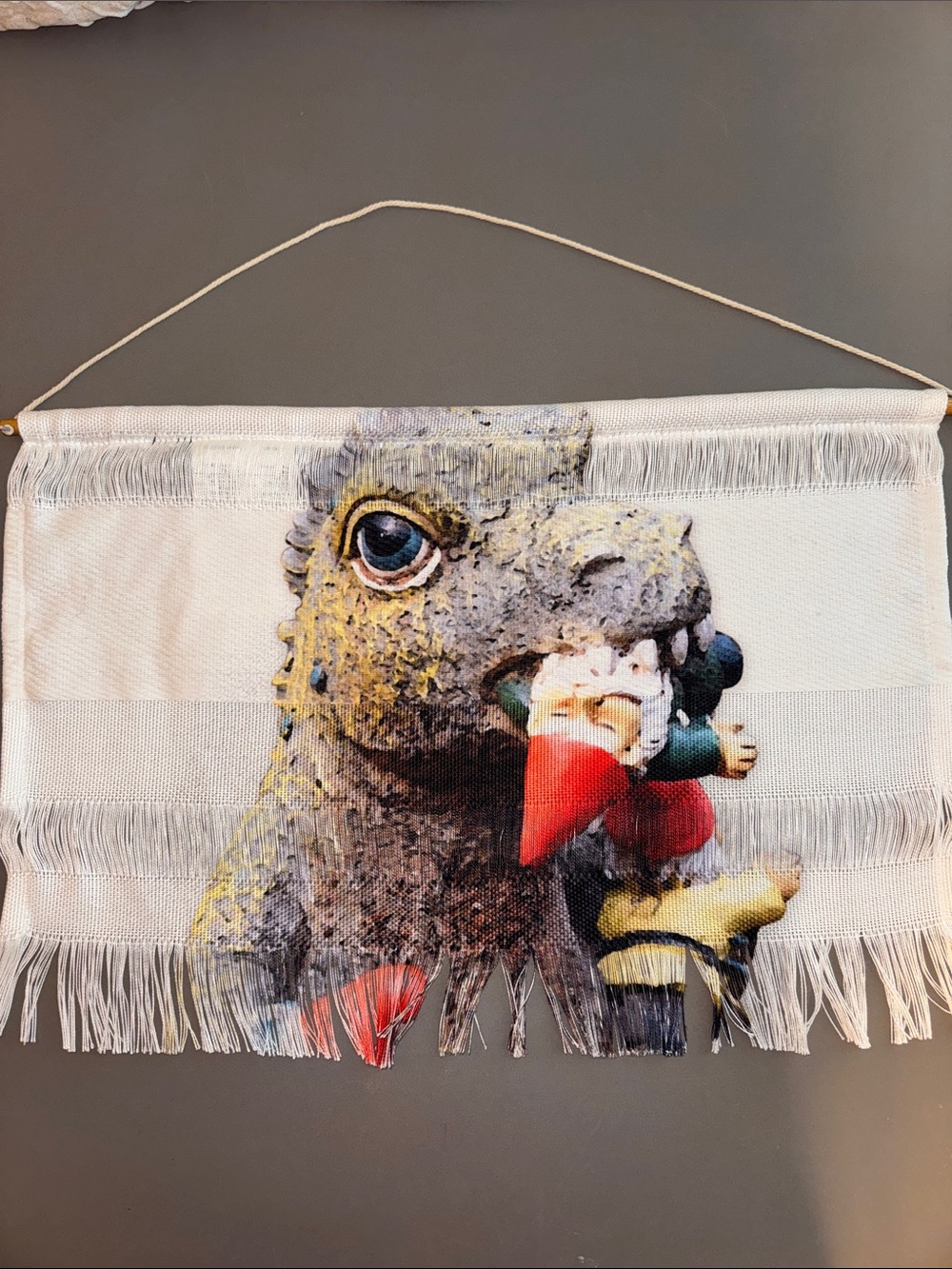 Society6 Neutral Cream Fringe Monster Dinosaur Godzilla Wall Hanging